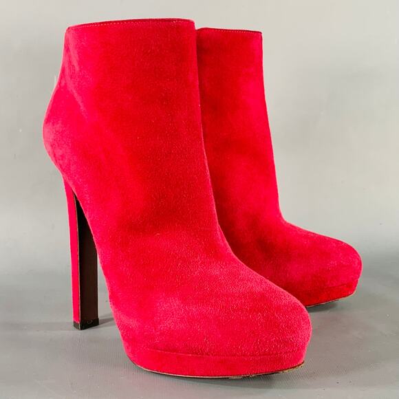ALEXANDER MCQUEEN Size 8 Red Suede Platform Ankle Boots - Picture 1 of 13